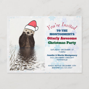 Cute Otter Wearing a Santa Hat jul Party Vykort