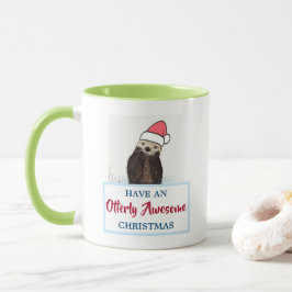 Cute Otter Wearing a Santa Hat jul Pun Mugg