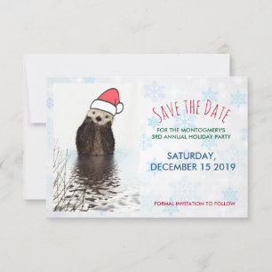 Cute Otter Wearing a Santa Hat jul Spara Datumet
