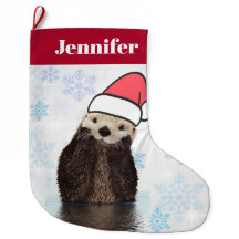 Cute Otter Wearing a Santa Hat jul