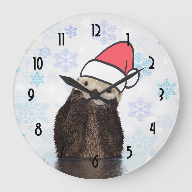 Cute Otter Wearing a Santa Hat jul Stor Klocka (Framsida)
