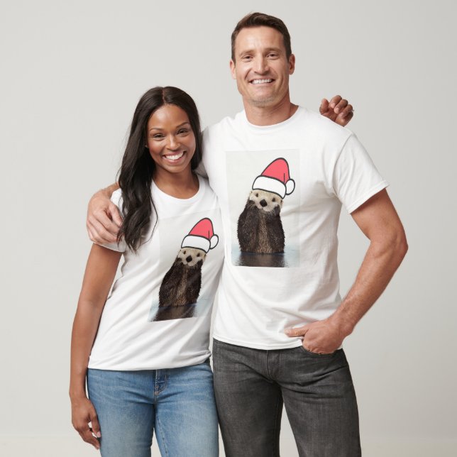 Cute Otter Wearing a Santa Hat jul T Shirt (Unisex)