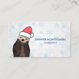 Cute Otter Wearing a Santa Hat jul Visitkort
