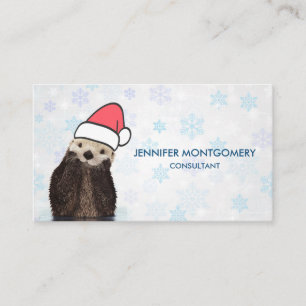 Cute Otter Wearing a Santa Hat jul Visitkort