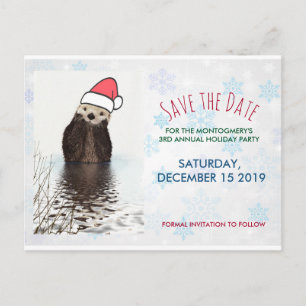 Cute Otter Wearing a Santa Hat jul Vykort