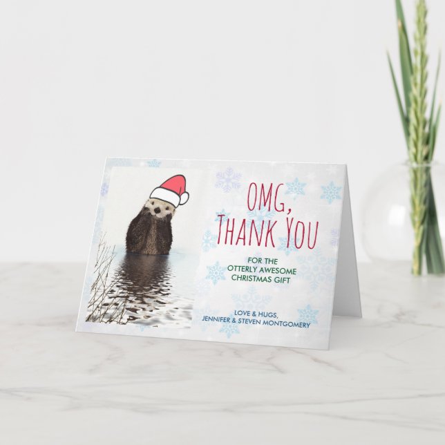Cute Otter Wearing a Santa Hat-Tacken Kort (Framsida)
