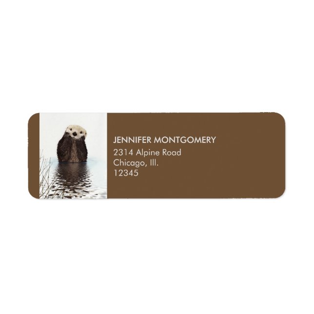 Cute Otter Wildlife-bild Returadress Etikett (Framsidan)