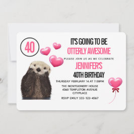Cute Otter Wildlife med Rosa Hearts Birthday Inbjudningar
