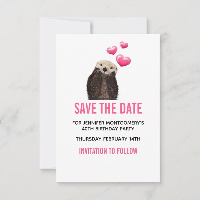 Cute Otter Wildlife med Valentineser Hearts Spara Datumet (Framsida)