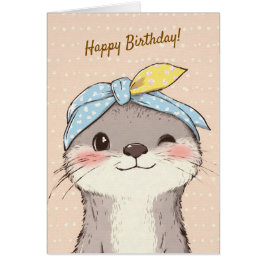 Cute Otter with Bandana Kids Birthday Invitation Hälsningskort