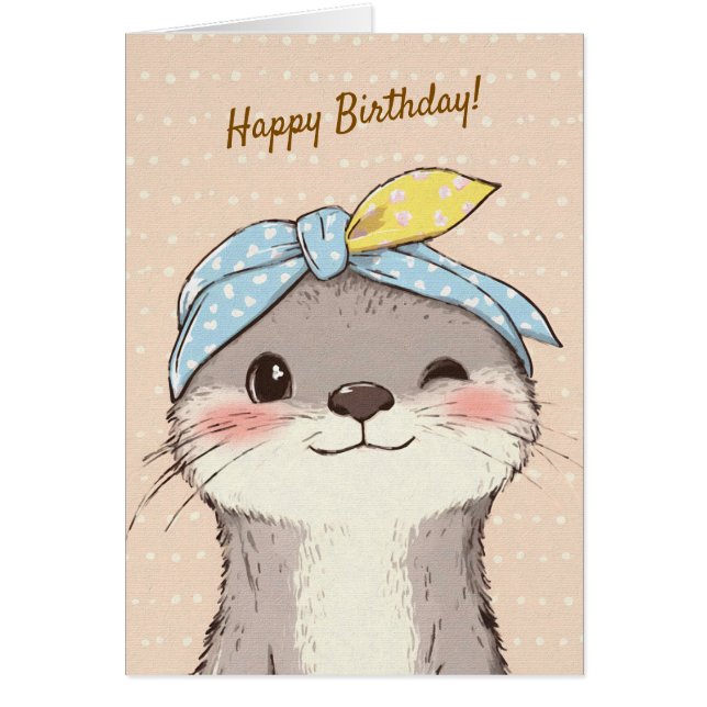 Cute Otter with Bandana Kids Birthday Invitation Hälsningskort (Framsidan)
