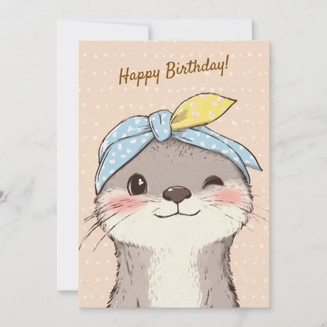 Cute Otter with Bandana Kids Birthday Invitation Inbjudningar (Framsida)
