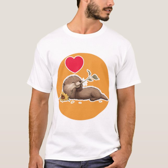 Cute Otter with Funflower T Shirt (Framsida)