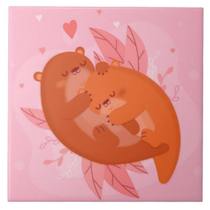 Cute Otters Kakelplatta
