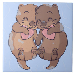 Cute Otters Kakelplatta