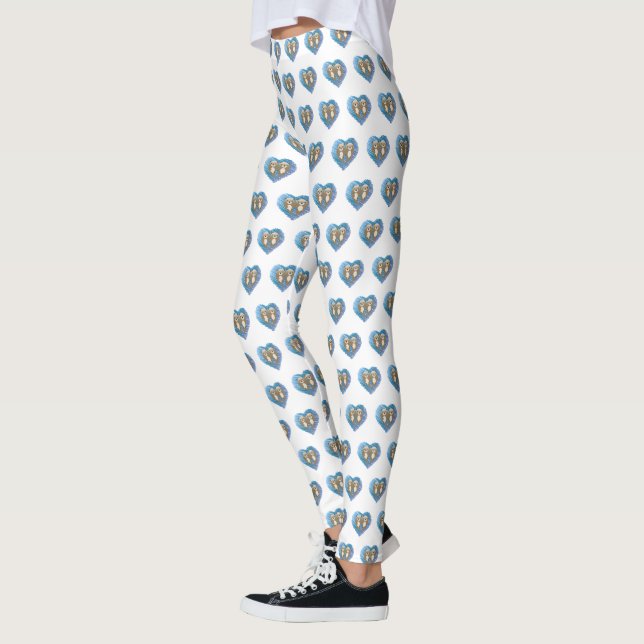 Cute Otters med Blue Heart i bakgrunden Leggings (Vänster)