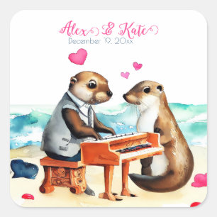 Cute Otters par   Romantic Bröllop Fyrkantigt Klistermärke