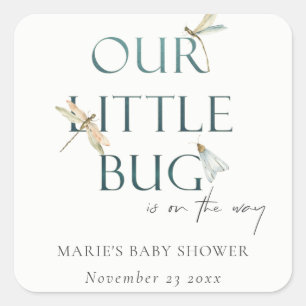 Cute our Little Kryp Blue Dragonfly Baby Shower Fyrkantigt Klistermärke