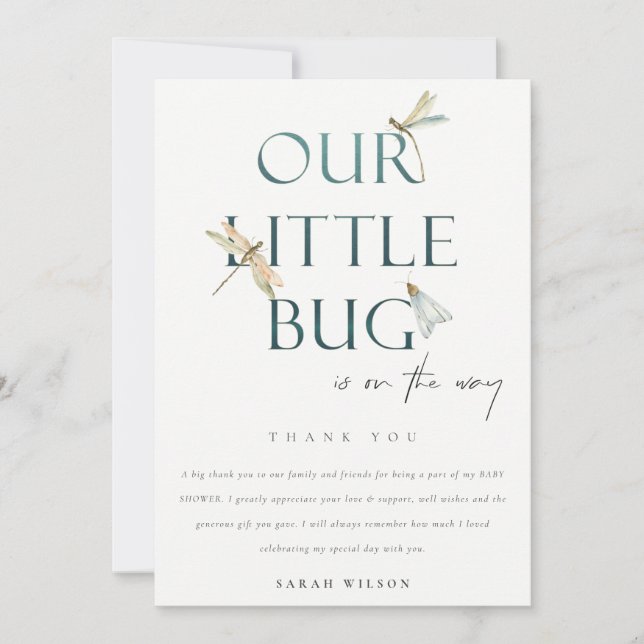Cute our Little Kryp Blue Dragonfly Baby Shower Tack Kort (Framsida)