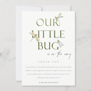 Cute our Little Kryp Grönt Dragonfly Baby Shower Tack Kort
