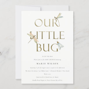 Cute our Little Kryp Guld Dragonfly Baby Shower Inbjudningar