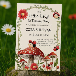 Cute our Little Ladybug Girl Birthday Inbjudningar