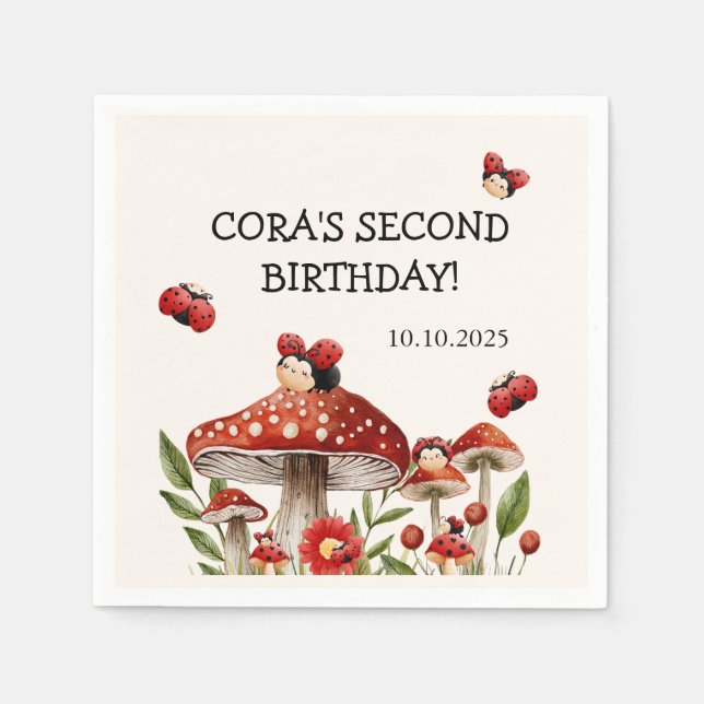 Cute our Little Ladybug Girl Birthday Pappersservett (Framsidan)