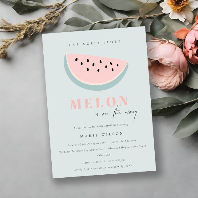 Cute our Little Melon Pastel Rosa Blue Baby Shower Inbjudningar (Skapare uppladdad)