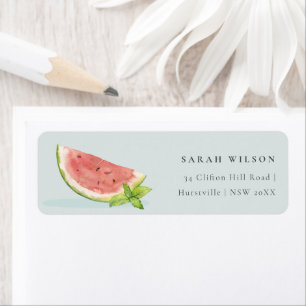 Cute our Little Melon Watercolor Blue Adress Returadress Etikett