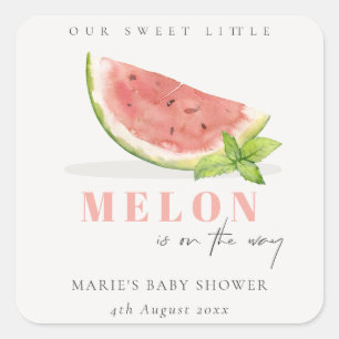 Cute our Little Melon Watercolor Red Baby Shower Fyrkantigt Klistermärke
