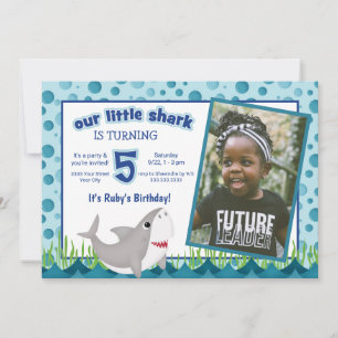 Cute our Little Shark Ocean Photo 5th Birday Inbjudningar