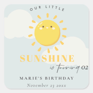 Cute our Little Sunshine Blue Boy any Age Birday Fyrkantigt Klistermärke