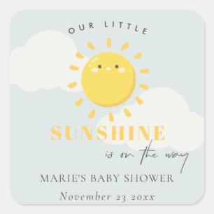 Cute our Little Sunshine Blue Boy Shower Fyrkantigt Klistermärke