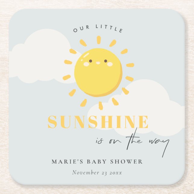 Cute our Little Sunshine Blue Boy Shower Underlägg Papper Kvadrat (Framsidan)