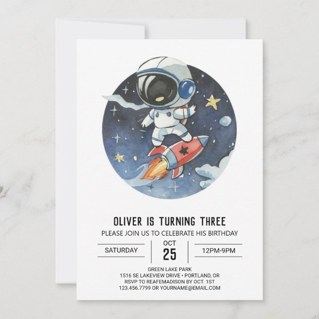 Cute Outerspace Digital Astronaut Boy Birthday Inbjudningar (Framsida)