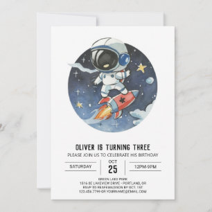 Cute Outerspace Digital Astronaut Boy Birthday Inbjudningar