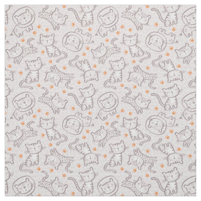 Cute Outline Jungle Animals med fotavtryck av oran Tyg (Provkarta)