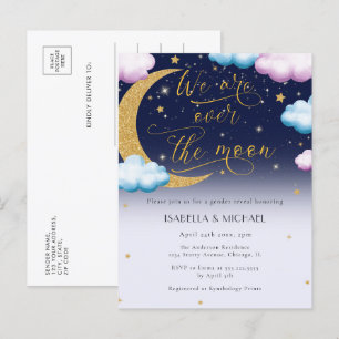 Cute över Måne Gender Reveal Party Inbjudan Vykort