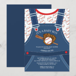 Cute Overalls BASEBALL Baby Shower-inbjudan Inbjudningar