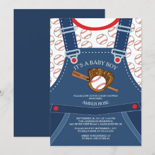 Cute Overalls BASEBALL Baby Shower-inbjudan Inbjudningar