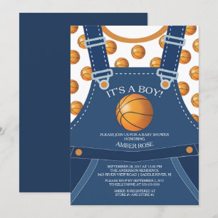 Cute Overalls BASKETBALL Baby Shower-inbjudan Inbjudningar