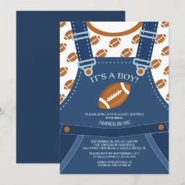 Cute Overalls FOOTBALL Baby Shower-inbjudan Inbjudningar
