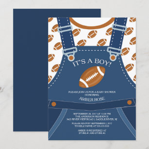 Cute Overalls FOOTBALL Baby Shower-inbjudan Inbjudningar