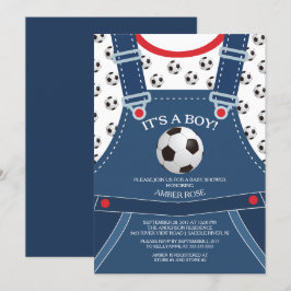 Cute Overalls SOCCER Ball Baby Shower-inbjudan Inbjudningar