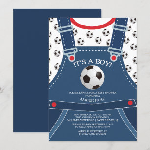 Cute Overalls SOCCER Ball Baby Shower-inbjudan Inbjudningar