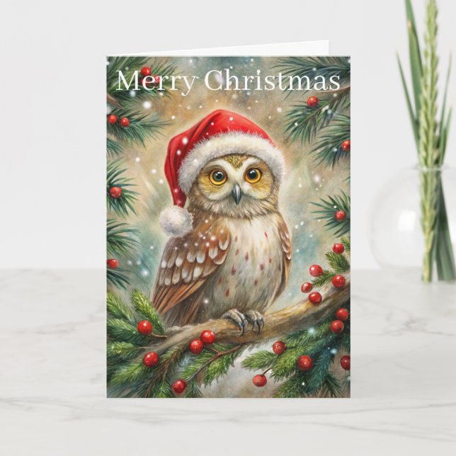 Cute Owl at Christmas Helgkort (Framsida)
