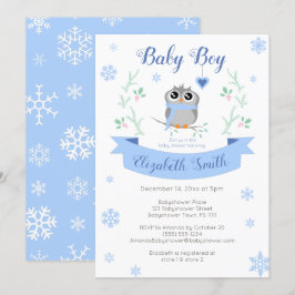 Cute owl baby boy winter babyshower inbjudningar