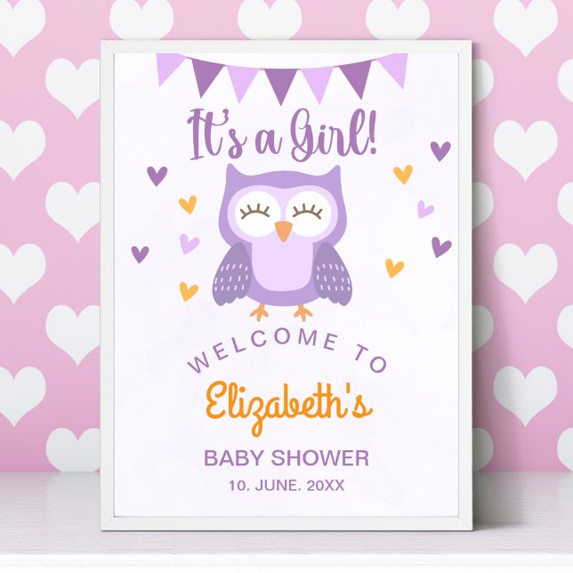Cute Owl Baby Shower Invitation – 'It's aGirl' Poster (Skapare uppladdad)
