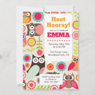 Cute Owl Birthday Invitation Hoot Hooray Birthday Inbjudningar