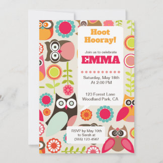 Cute Owl Birthday Invitation Hoot Hooray Birthday Inbjudningar